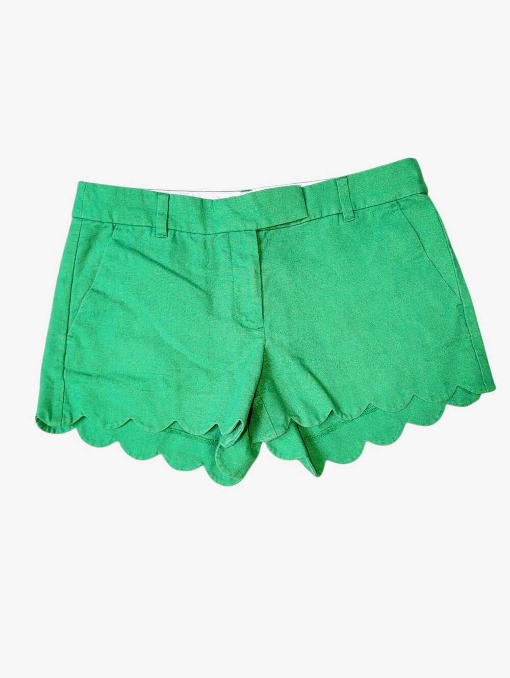 J.Crew Shorts Chino Green Linen Cotton Scalloped Hem Shorts Women's Size 8